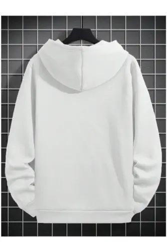 Erkek BOSTON = Baskılı Oversize Kapüşonlu Sweatshirt-beyaz - 4