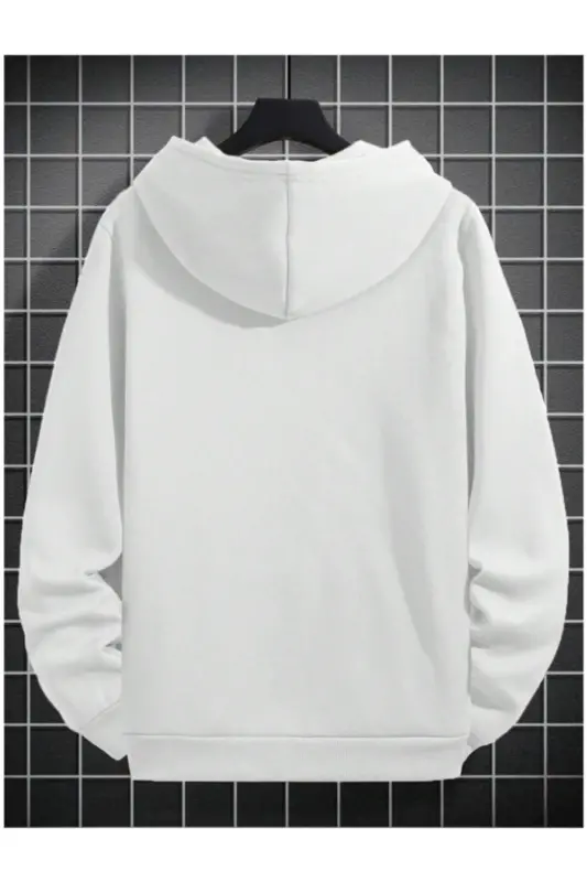 Erkek BOSTON = Baskılı Oversize Kapüşonlu Sweatshirt-beyaz - 4