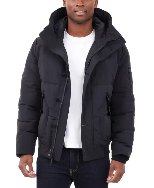 Men's Crinkle Nylon Heavy Short Snorkel Coat - Black - 1
