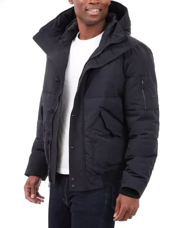 Men's Crinkle Nylon Heavy Short Snorkel Coat - Black - 4
