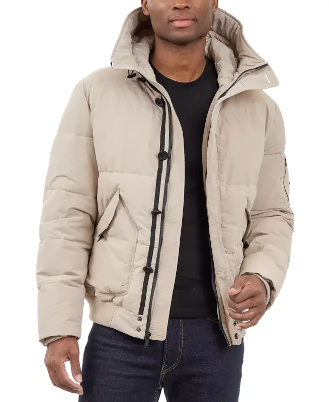 Men's Crinkle Nylon Heavy Short Snorkel Coat - Cement - 4