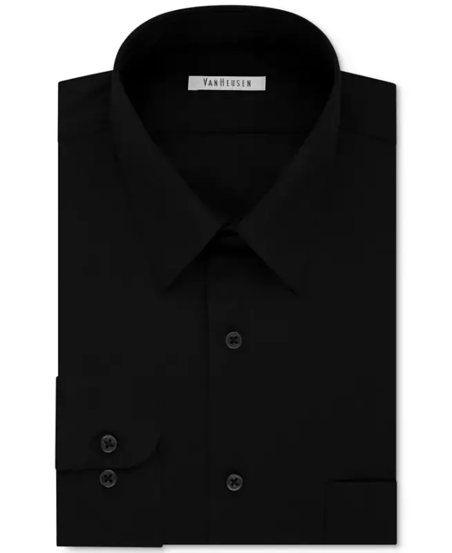 Men's Bigger Fit Wrinkle Free Poplin Solid Dress Shirt - Black - 1