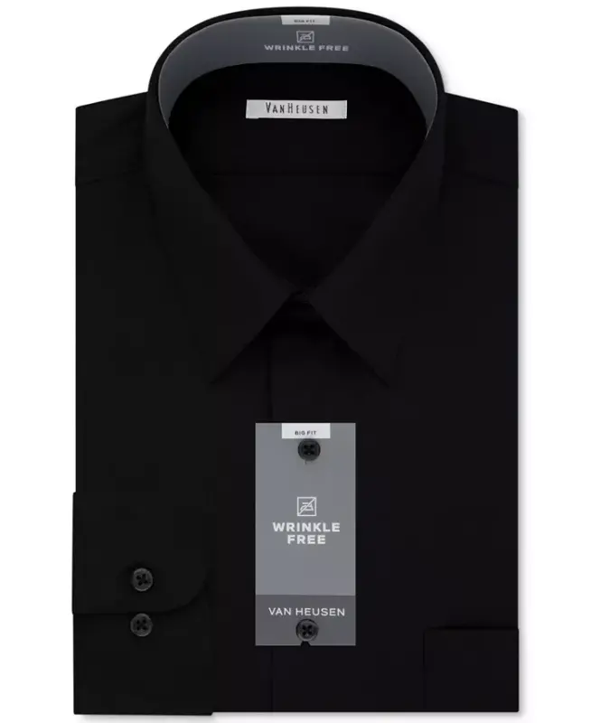 Men's Bigger Fit Wrinkle Free Poplin Solid Dress Shirt - Black - 3