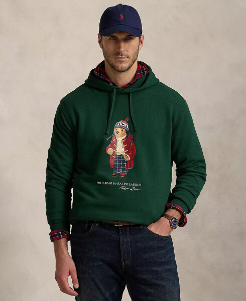 Erkek Büyük Beden Polo Bear Polar Kumaş Kapşonlu Sweatshirt Yeşil - 1