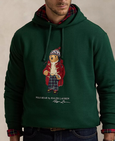 Erkek Büyük Beden Polo Bear Polar Kumaş Kapşonlu Sweatshirt Yeşil - 3