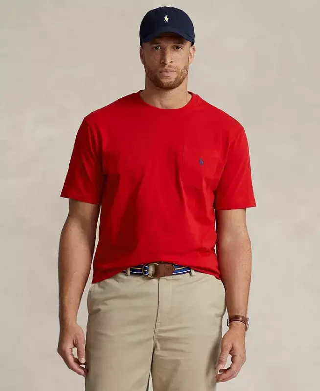 Men's Big & Tall Crew-Neck Pocket T-Shirt - Red/Black - 1