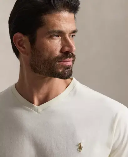 Erkek Büyük Beden V Yaka Tişört - ParacModazoneent Krem/C8634 - POLO RALPH LAUREN (1)