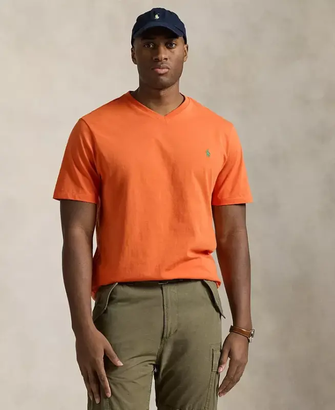 Erkek Büyük Beden V Yaka Tişört - Pompano Turuncusu - POLO RALPH LAUREN