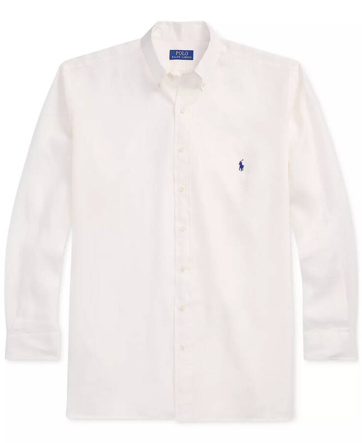 Men's Big & Tall Linen Shirt-Deckwash White - 5