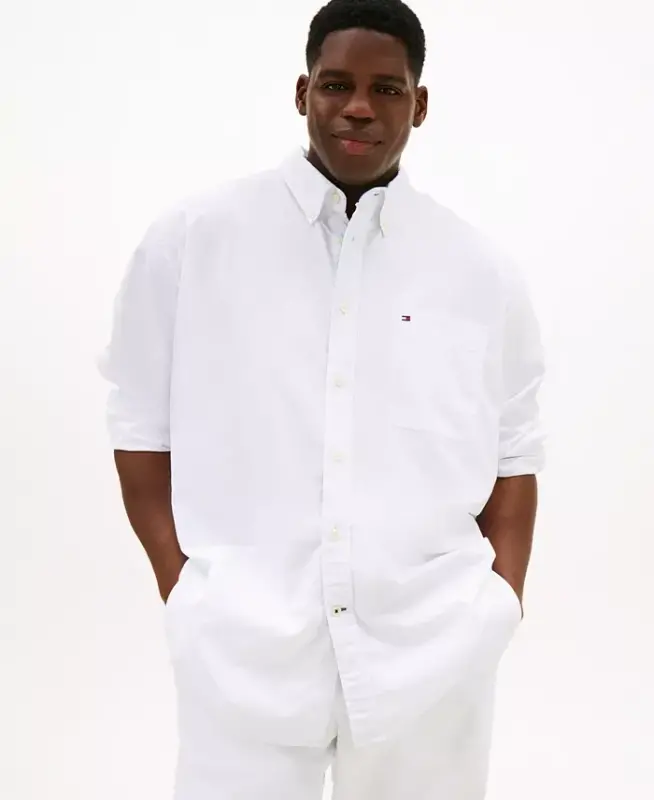 Men's Big & Tall Classic-Fit Stretch Solid Capote Shirt - TOMMY HILFIGER