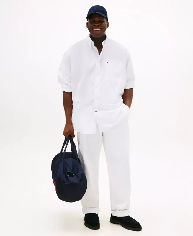 Men's Big & Tall Classic-Fit Stretch Solid Capote Shirt - Bright White - 3