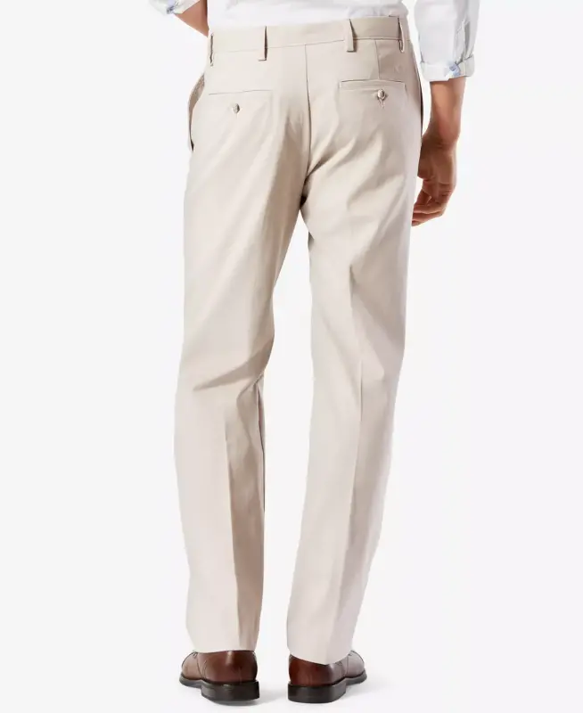 Men's Big & Tall Easy Classic Pleated Fit Khaki Stretch Pants-Light Beige - 3