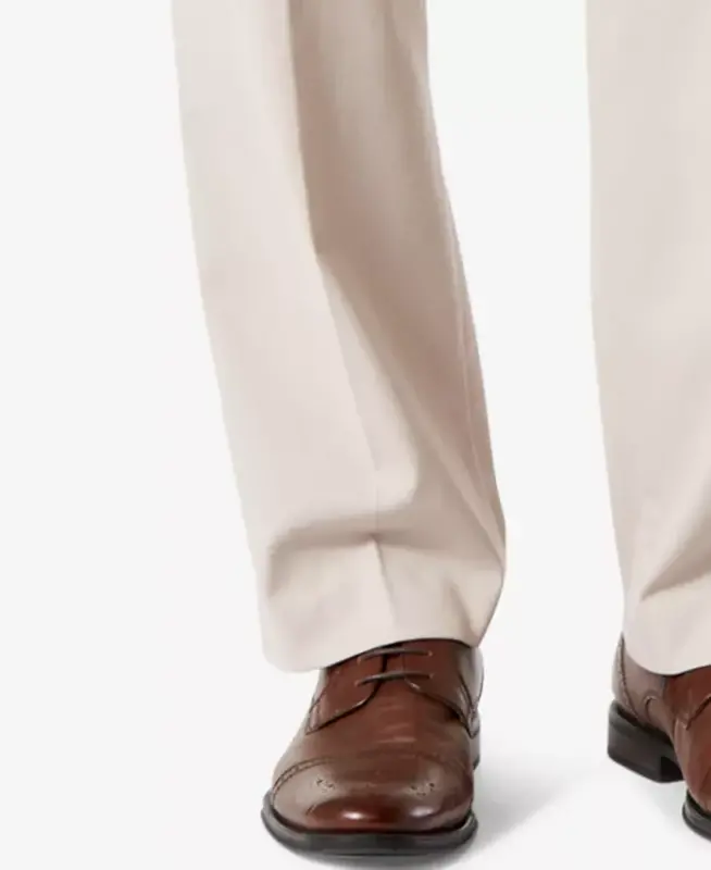 Men's Big & Tall Easy Classic Pleated Fit Khaki Stretch Pants - Light Beige - 4