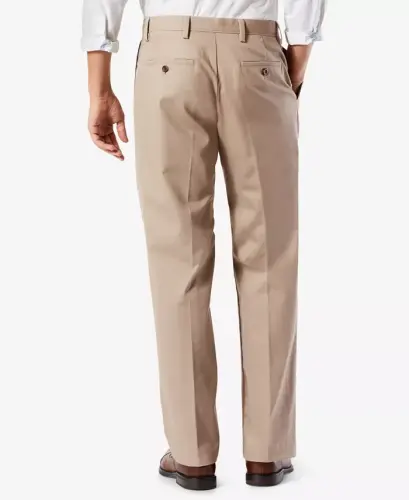 Men's Big & Tall Easy Classic Pleated Fit Khaki Stretch Pants-Dark Beige - DOCKERS (1)