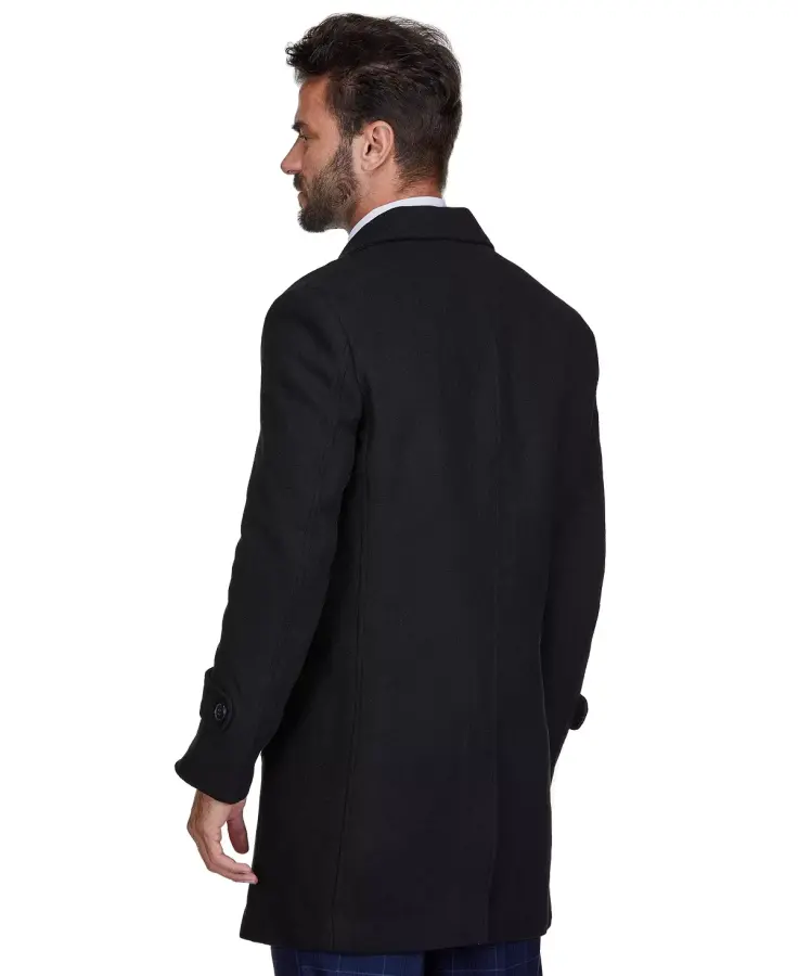 Men's Big & Tall Double Breasted Pea Coat Wool Blend Dress Peacoat-Black - 3