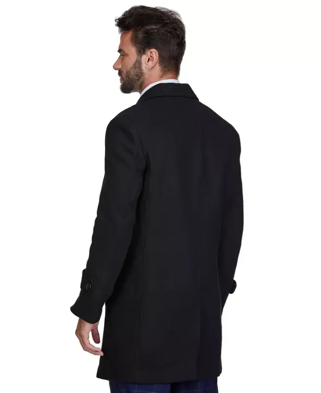 Men's Big & Tall Double Breasted Pea Coat Wool Blend Dress Peacoat - Black - 3