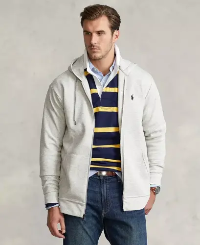 Men's Big & Tall Double-Knit Full-Zip Hoodie - Grey 
