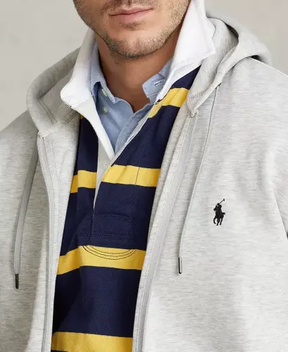 Men's Big & Tall Double-Knit Full-Zip Hoodie-Grey - 3