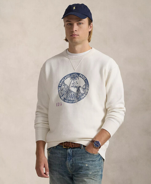 Erkek Büyük ve Uzun Desenli Polar Sweatshirt Beyaz - 1