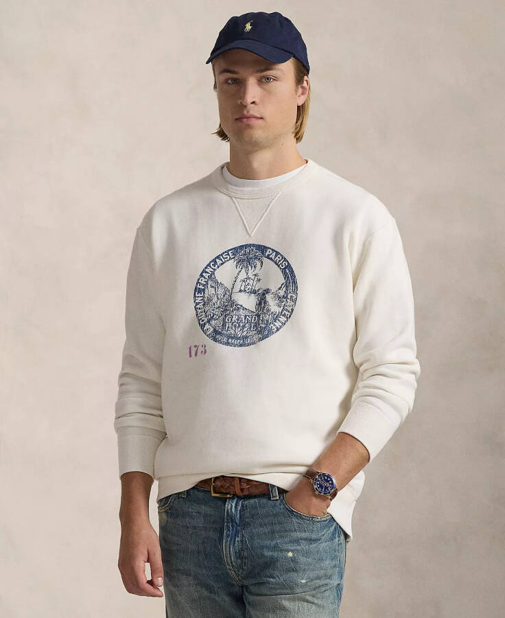 Erkek Büyük ve Uzun Desenli Polar Sweatshirt Beyaz - 1