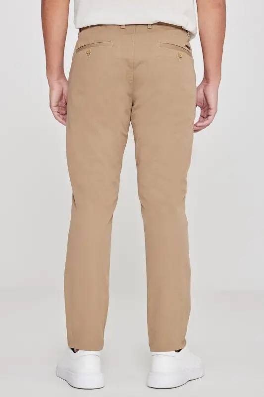 Erkek Camel Kanvas Diz İzi Yapmayan Slim Fit Dar Kesim Yan Cep Esnek Casual Pantolon - Camel - 8