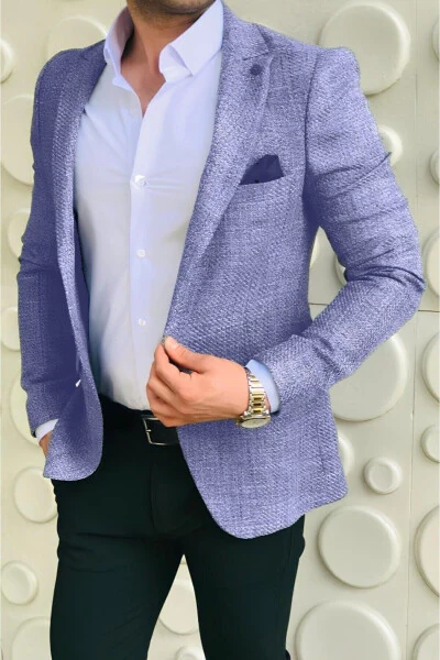 Erkek Ceket Slim Fıt Dar Kesim-açık mavi - LEONMEN