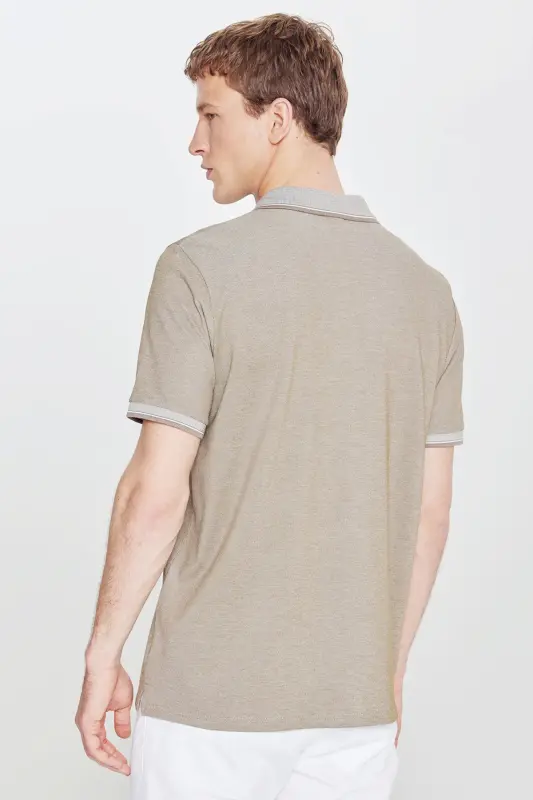Erkek Çekmeyen Pamuklu Kumaş Comfort Fit Rahat Kesim Nefti-beyaz Kıvrılmaz Polo Yaka Cepli Tişört - NEFTI-BEYAZ - 7