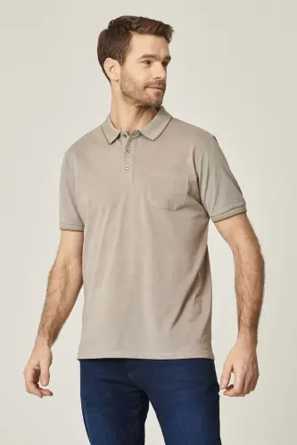 Erkek Çekmeyen Pamuklu Kumaş Comfort Fit Rahat Kesim Nefti-beyaz Kıvrılmaz Polo Yaka Cepli Tişört-NEFTI - 2