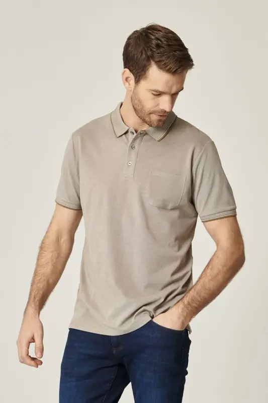 Erkek Çekmeyen Pamuklu Kumaş Comfort Fit Rahat Kesim Nefti-beyaz Kıvrılmaz Polo Yaka Cepli Tişört-NEFTI - 4