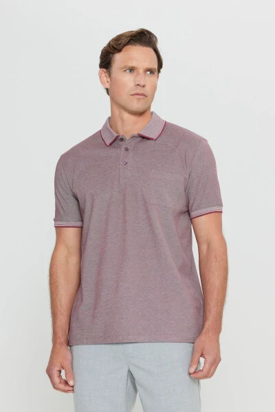 Erkek Çekmeyen Pamuklu Kumaş Regular Fit Rahat Kesim Bordo Kıvrılmaz Polo Yaka Cepli Tişört-Bordo - 1