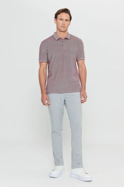 Erkek Çekmeyen Pamuklu Kumaş Regular Fit Rahat Kesim Bordo Kıvrılmaz Polo Yaka Cepli Tişört-Bordo - 2