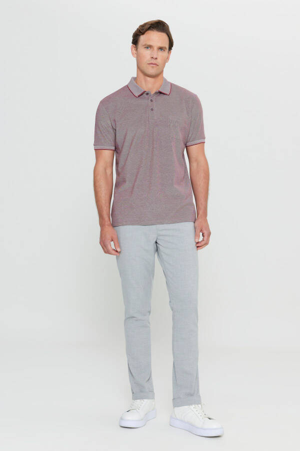 Erkek Çekmeyen Pamuklu Kumaş Regular Fit Rahat Kesim Bordo Kıvrılmaz Polo Yaka Cepli Tişört-Bordo - 2