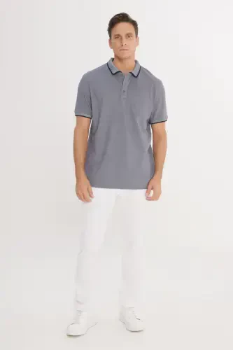 Erkek Çekmeyen Pamuklu Kumaş Regular Fit Rahat Kesim Lacivert Kıvrılmaz Polo Yaka Cepli Tişört-Lacivert - 2