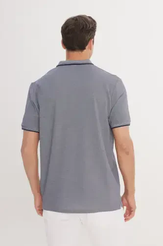 Erkek Çekmeyen Pamuklu Kumaş Regular Fit Rahat Kesim Lacivert Kıvrılmaz Polo Yaka Cepli Tişört-Lacivert - 5