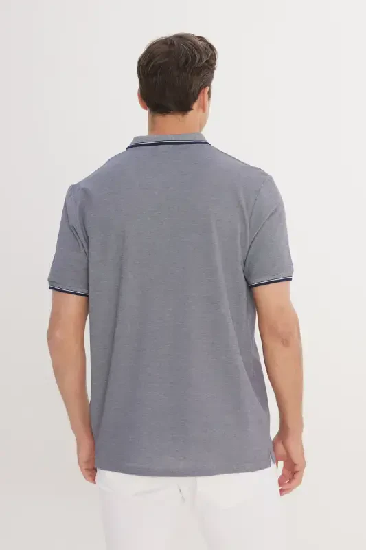 Erkek Çekmeyen Pamuklu Kumaş Regular Fit Rahat Kesim Lacivert Kıvrılmaz Polo Yaka Cepli Tişört-Lacivert - 5