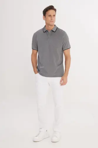 Erkek Çekmeyen Pamuklu Kumaş Regular Fit Rahat Kesim Siyah Kıvrılmaz Polo Yaka Cepli Tişört-Siyah - 4