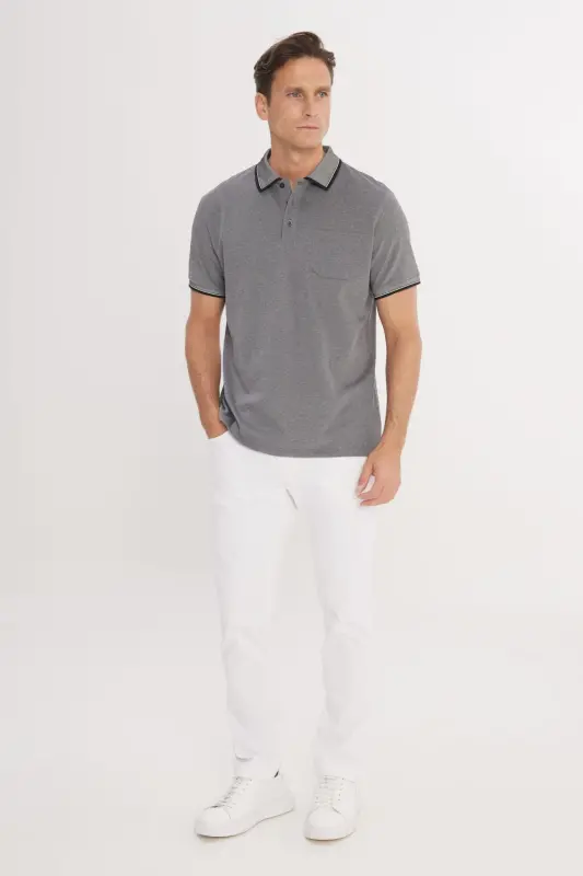 Erkek Çekmeyen Pamuklu Kumaş Regular Fit Rahat Kesim Siyah Kıvrılmaz Polo Yaka Cepli Tişört-Siyah - 4