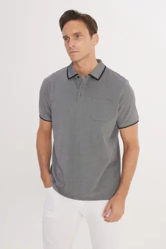 Erkek Çekmeyen Pamuklu Kumaş Regular Fit Rahat Kesim Siyah Kıvrılmaz Polo Yaka Cepli Tişört-Siyah - 6