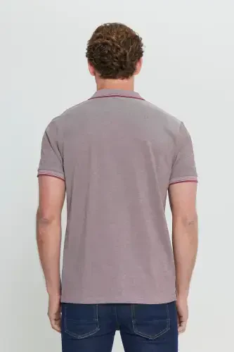 Erkek Çekmeyen Pamuklu Kumaş Slim Fit Dar Kesim Bordo Kıvrılmaz Polo Yaka T-shirt-Bordo - 6