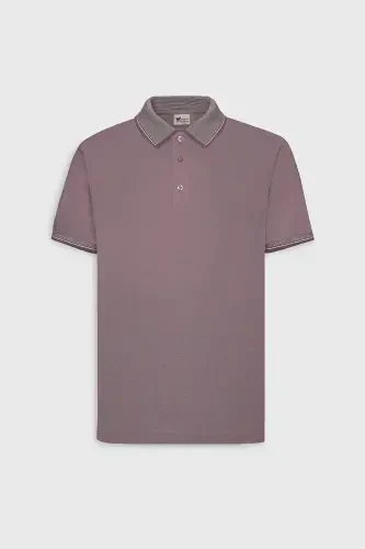 Erkek Çekmeyen Pamuklu Kumaş Slim Fit Dar Kesim Bordo Kıvrılmaz Polo Yaka T-shirt-Bordo - 7