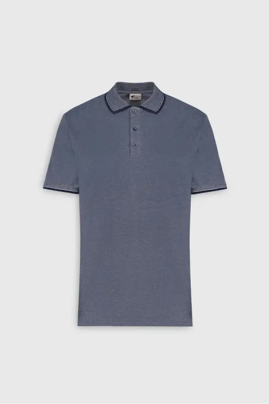 Erkek Çekmeyen Pamuklu Kumaş Slim Fit Dar Kesim Lacivert Kıvrılmaz Polo Yaka Tişört - Lacivert - 11