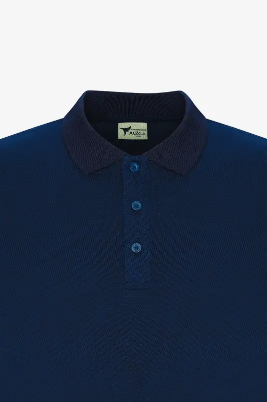Erkek Çekmeyen Pamuklu Kumaş Slim Fit Dar Kesim Lacivert Kıvrılmaz Polo Yaka Tişört - LACI-LACI - 13
