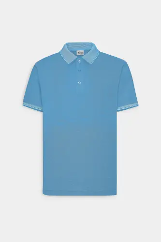Erkek Çekmeyen Pamuklu Kumaş Slim Fit Dar Kesim Saks-Beyaz Kıvrılmaz Polo Yaka Tişört - SAKS BEYAZ - 8