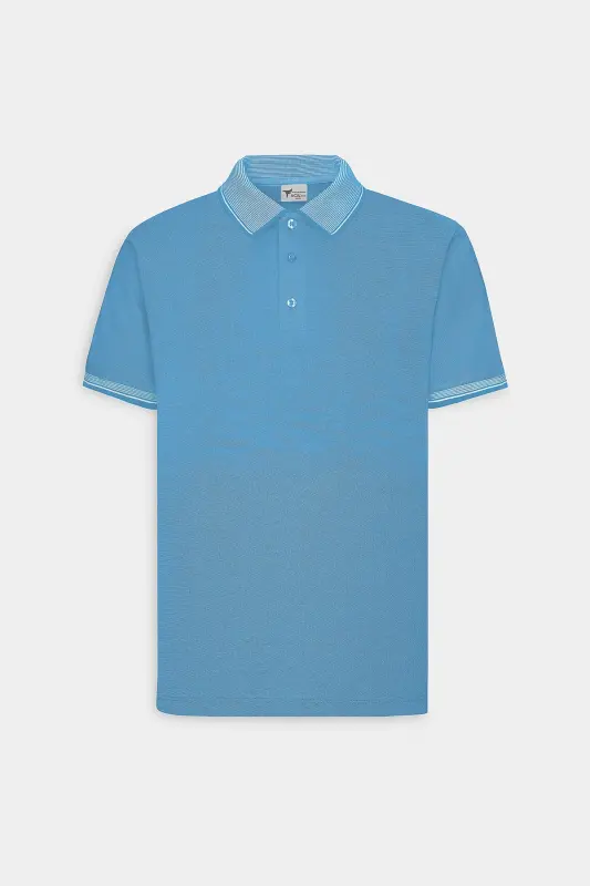 Erkek Çekmeyen Pamuklu Kumaş Slim Fit Dar Kesim Saks-Beyaz Kıvrılmaz Polo Yaka Tişört - SAKS BEYAZ - 8