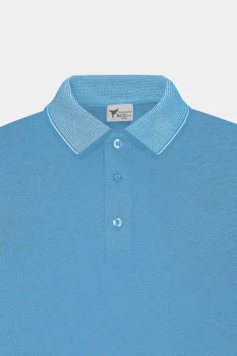 Erkek Çekmeyen Pamuklu Kumaş Slim Fit Dar Kesim Saks-Beyaz Kıvrılmaz Polo Yaka Tişört - SAKS BEYAZ - 9