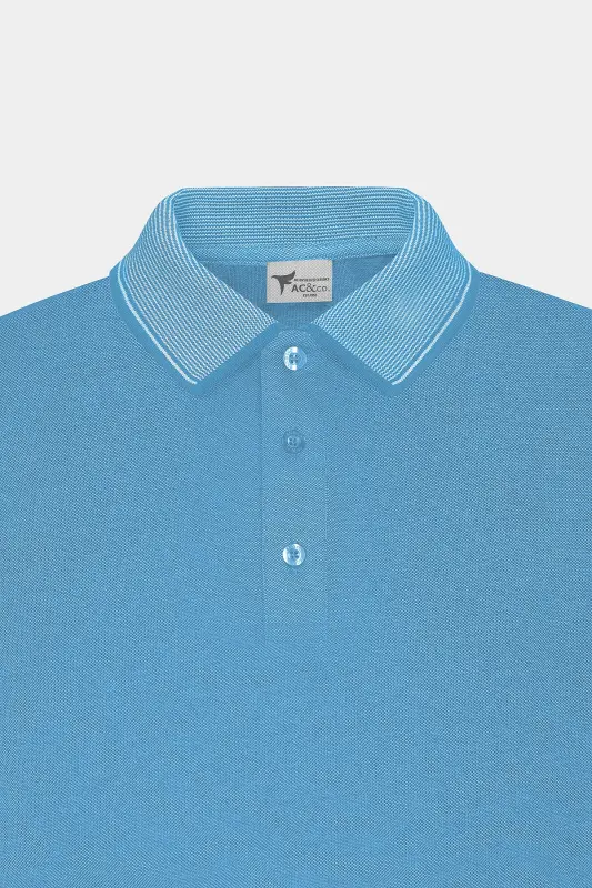 Erkek Çekmeyen Pamuklu Kumaş Slim Fit Dar Kesim Saks-Beyaz Kıvrılmaz Polo Yaka Tişört - SAKS BEYAZ - 9