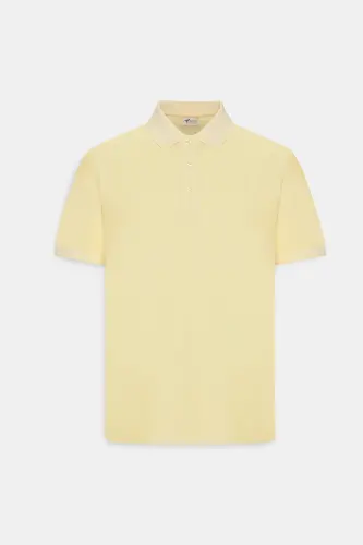 Erkek Çekmeyen Pamuklu Kumaş Slim Fit Dar Kesim Sarı-Beyaz Kıvrılmaz Polo Yaka Tişört - Sarı-Beyaz - 7