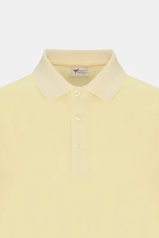 Erkek Çekmeyen Pamuklu Kumaş Slim Fit Dar Kesim Sarı-Beyaz Kıvrılmaz Polo Yaka Tişört-Sarı - 8