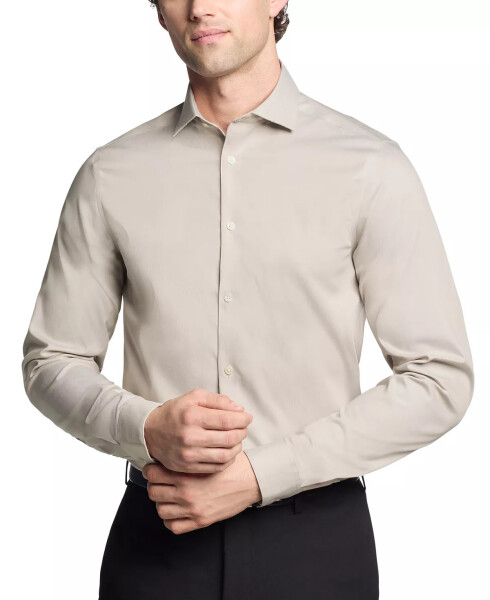 Erkek Çelik Artı Slim Fit Modern Pin Kord Elbise Gömleği Vizon - 1