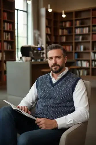 Lacivert Erkek Çelik Örgü Ekose Desenli Kalın Triko V Yaka Triko Örgü Tüylenmez Süveter Regular-lacivert - 4